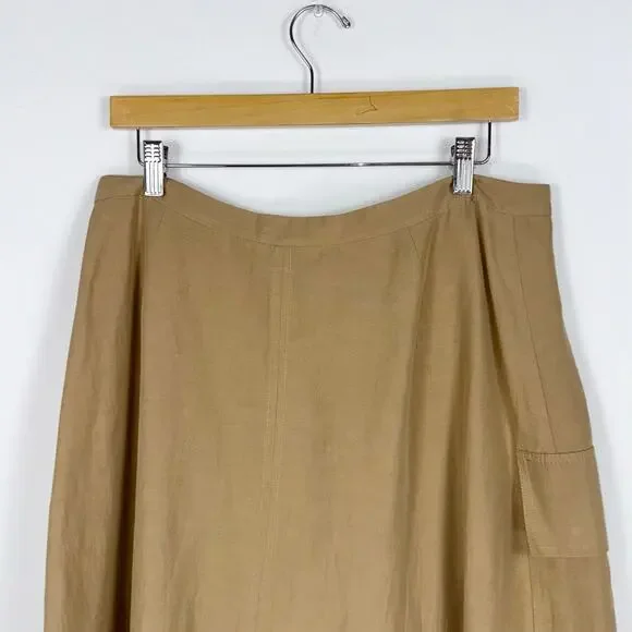 Vince Women's Utility Linen Cotton Blend Midi Skirt Size 12 Sandstorm Tan - Picture 10 of 16